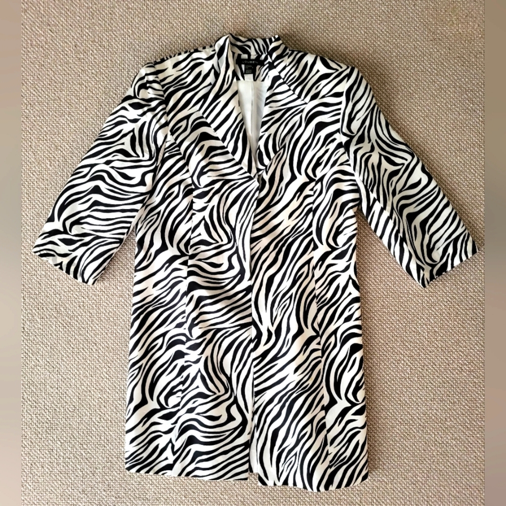 Louben Silk Open Front Animal Print Long Blazer, Size 8